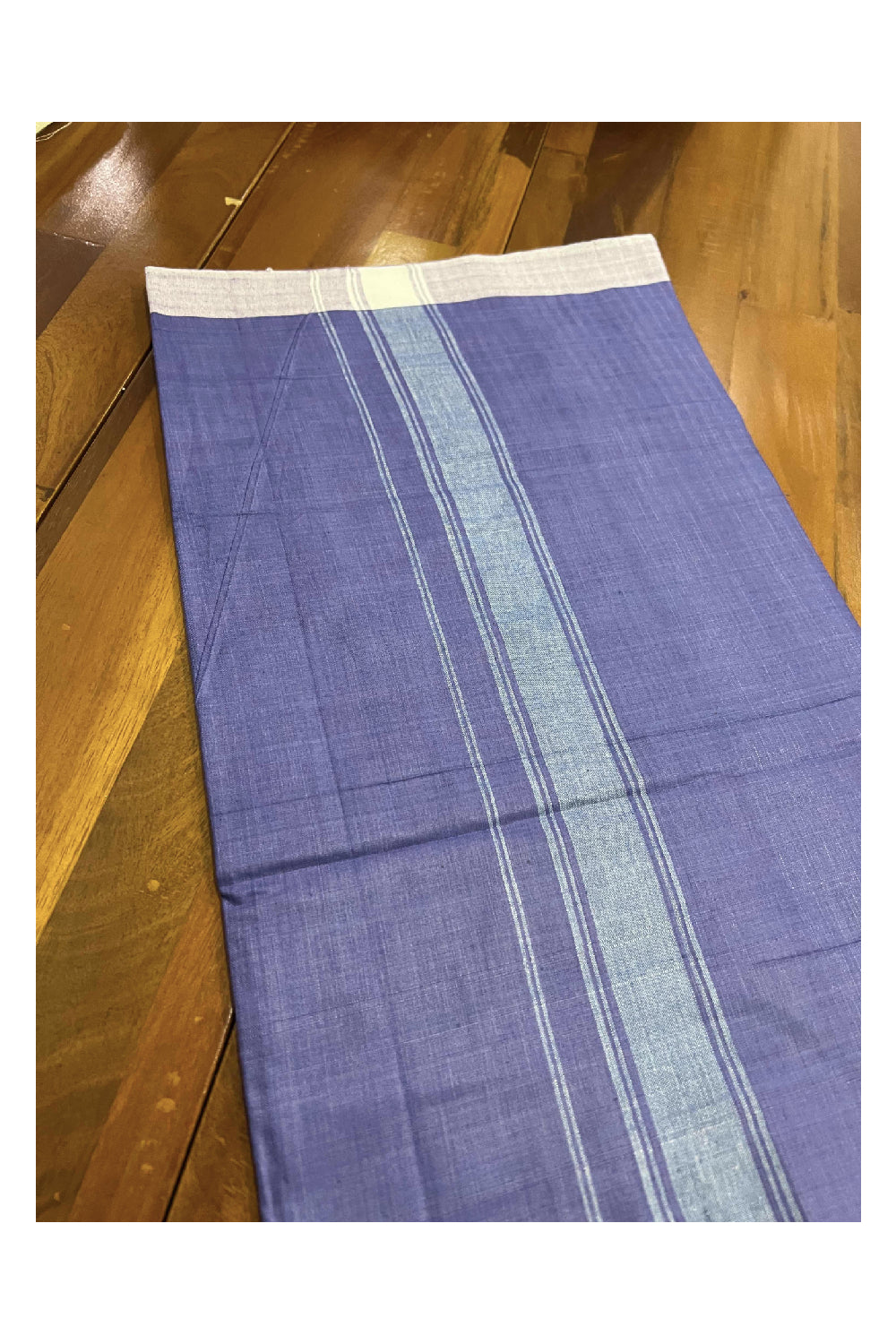 Southloom Premium Handloom Violet Single Mundu with White Border (Lungi)