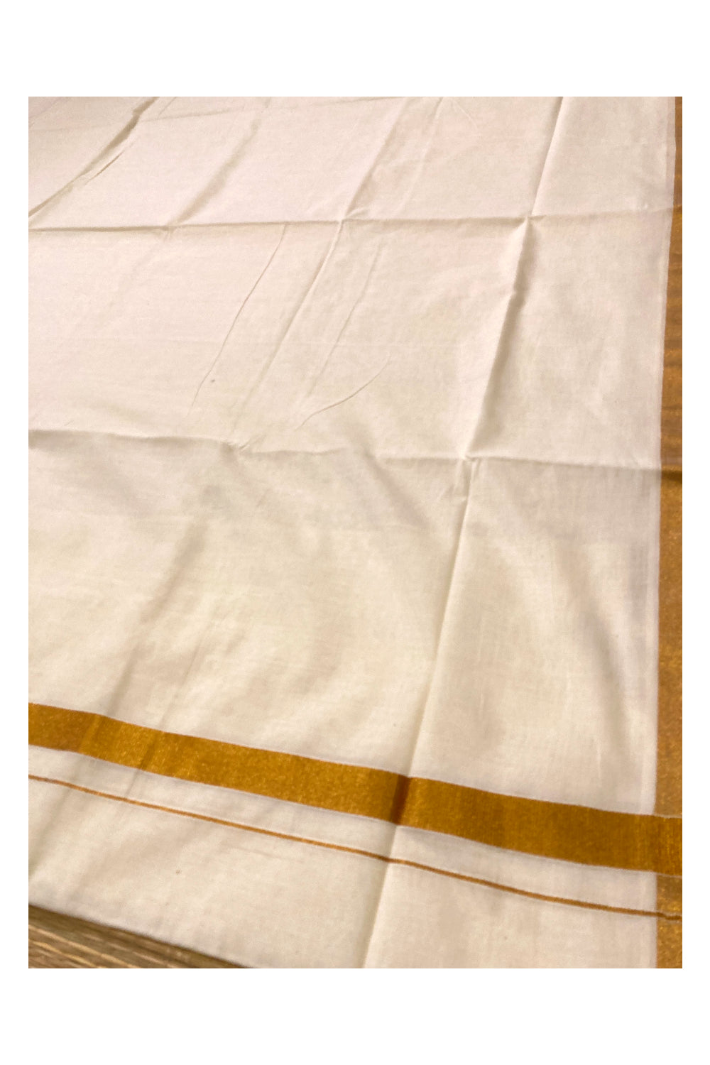 Kerala Plain Mixed Fabric Kasavu Saree with 1x1 Border