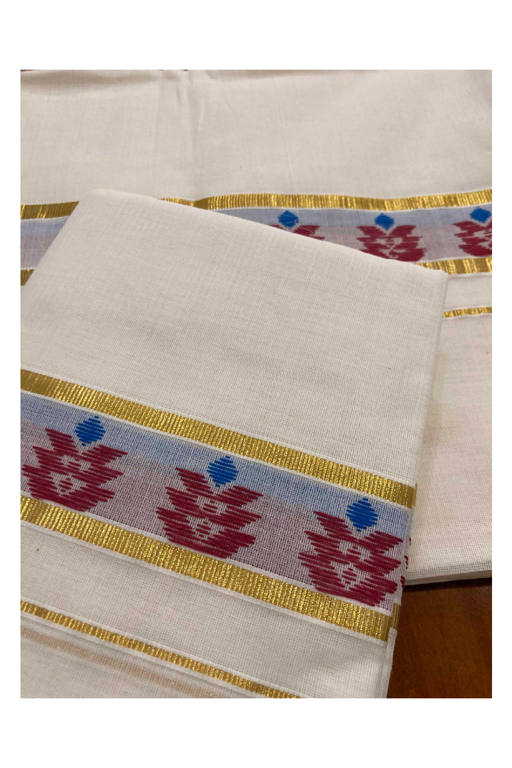 Southloom Premium Handloom Set Mundu with Kasavu and Colour Woven Border