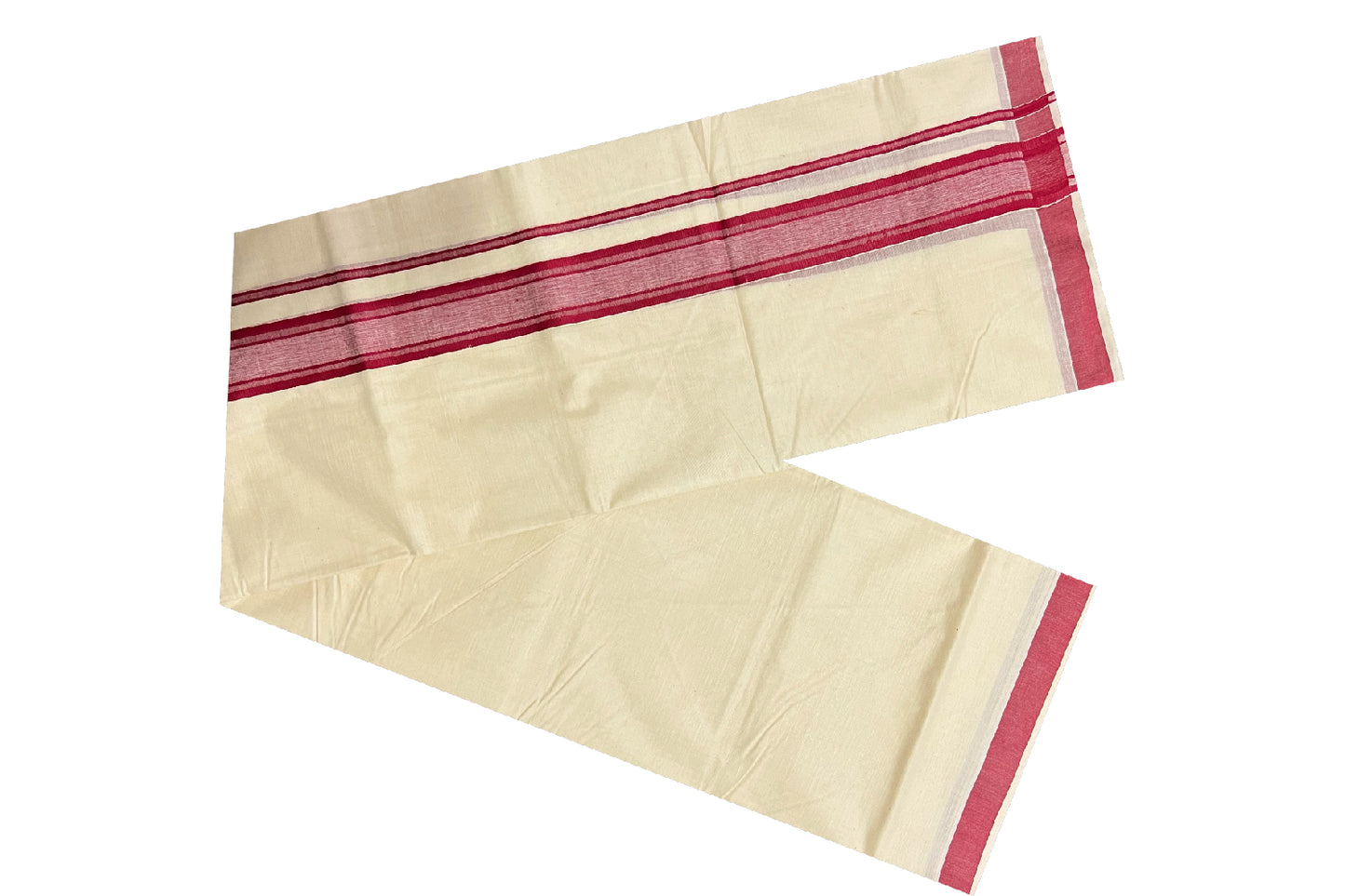 Off White Kerala Double Mundu with Dark Red Kara (South Indian Dhoti)