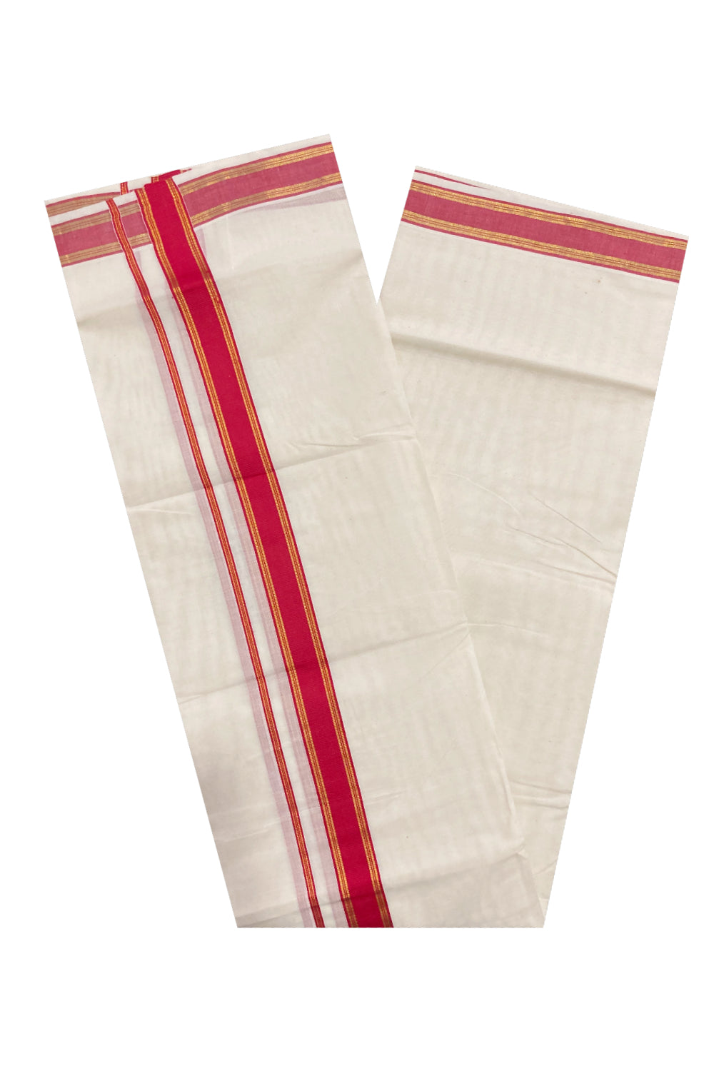 Off White Kerala Double Mundu with Kasavu and Red Border (South Indian Dhoti)