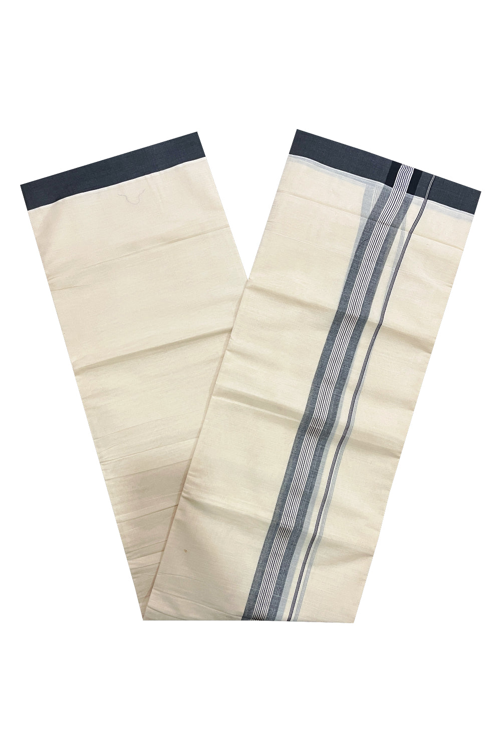 Pure Cotton Off White Double Mundu with Black Kara (South Indian Dhoti)