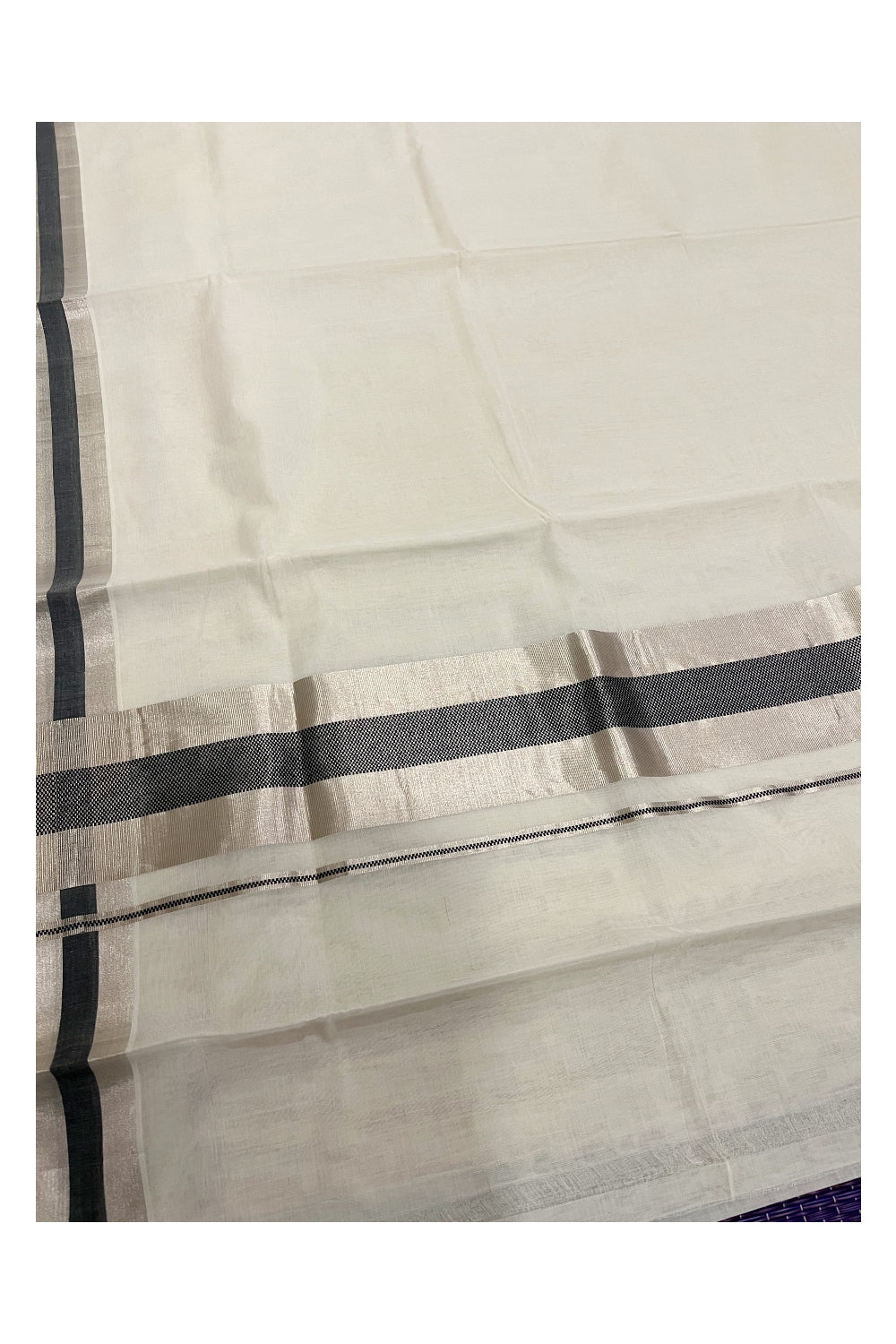 Southloom™ Premium Handloom Kerala Kasavu Saree with Silver and Border