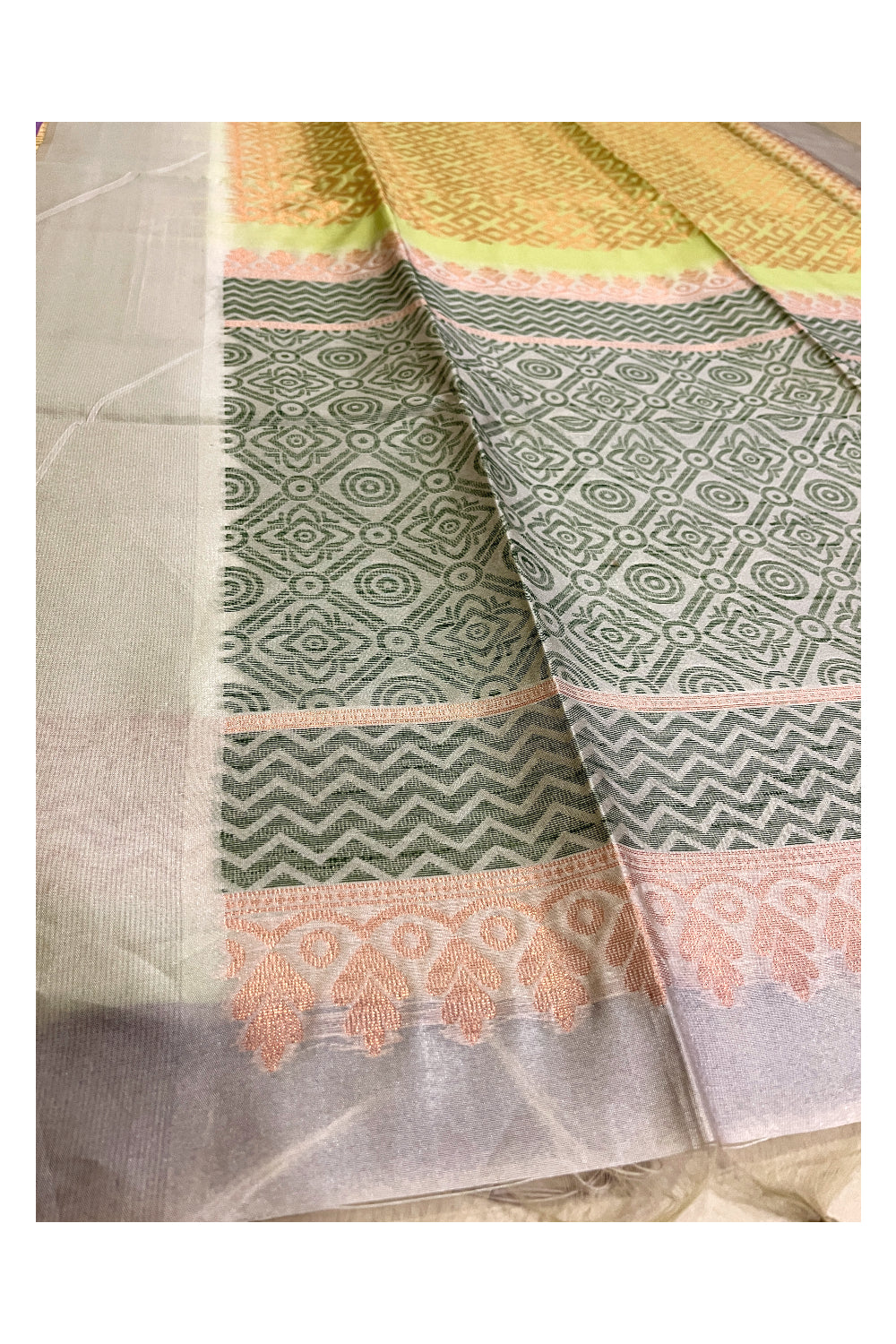 Southloom Semi Tussar Designer Green Saree with Grey Border