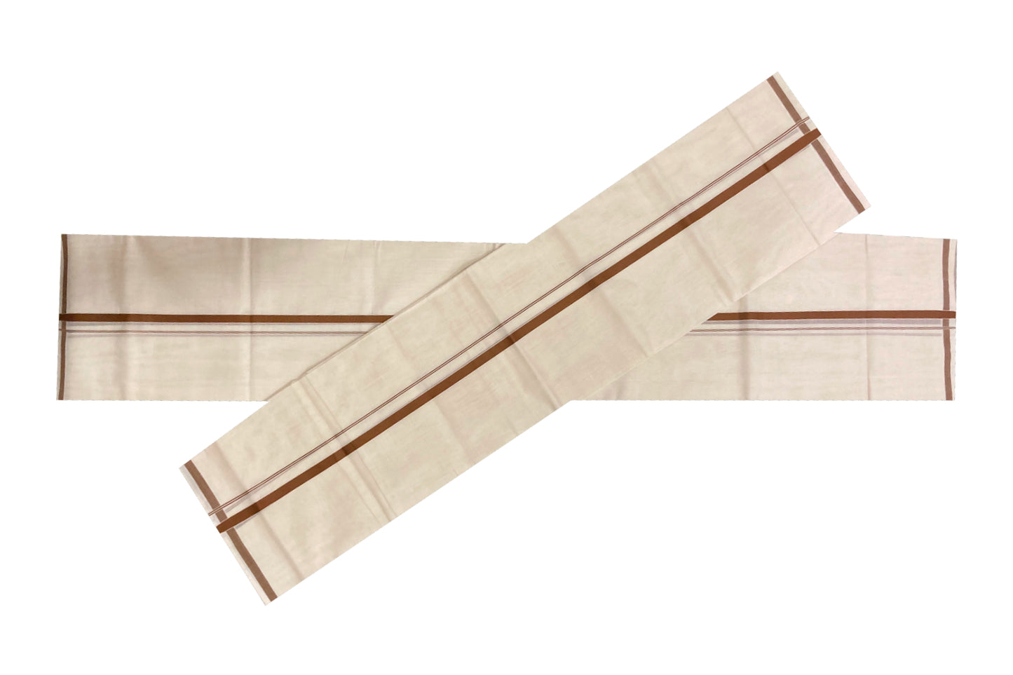 Southloom™ Premium Handloom Mundum Neriyathum (Set Mundu) with 0.5 inch Brown Border (Weaver: Jaya)