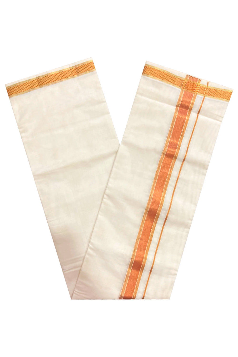 Southloom Premium Handloom Pure Cotton Mundu with Golden and Copper Kasavu Design Border (South Indian Dhoti)