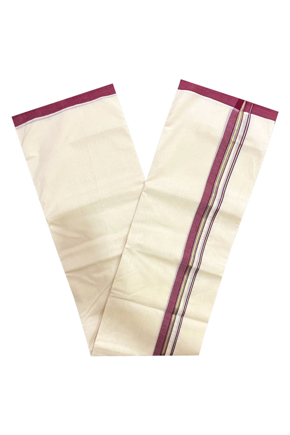 Southloom Premium Handloom Double Mundu with Maroon and Kasavu Border