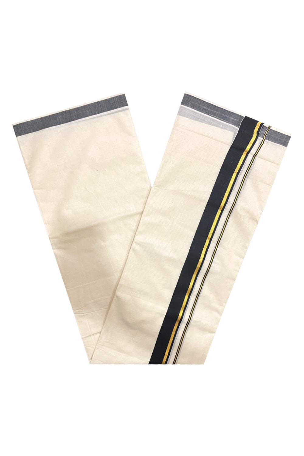 Pure Cotton Double Mundu with Black and Kasavu Kara (South Indian Dhoti)