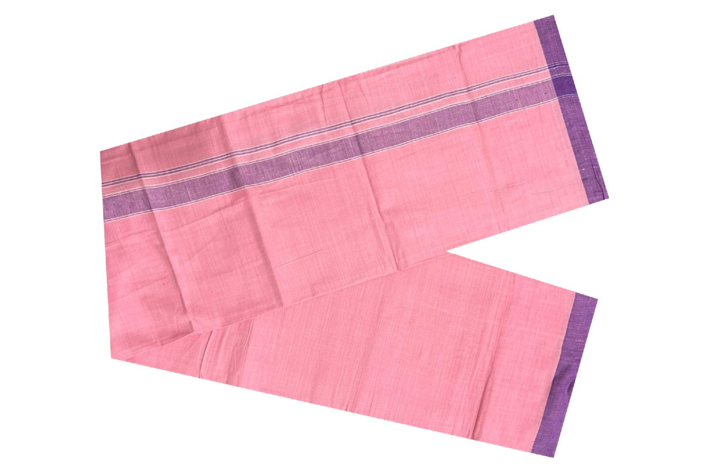 Southloom Premium Handloom Pink Single Mundu with Violet Border (Lungi)