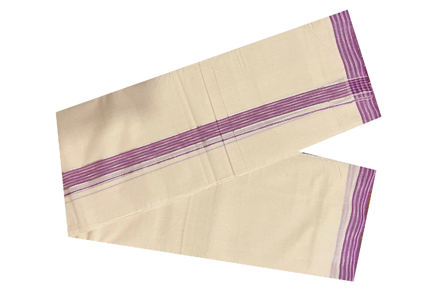 Southloom Balaramapuram Pure Cotton Handloom Mundu with Silver Kasavu and Magenta Lines Border