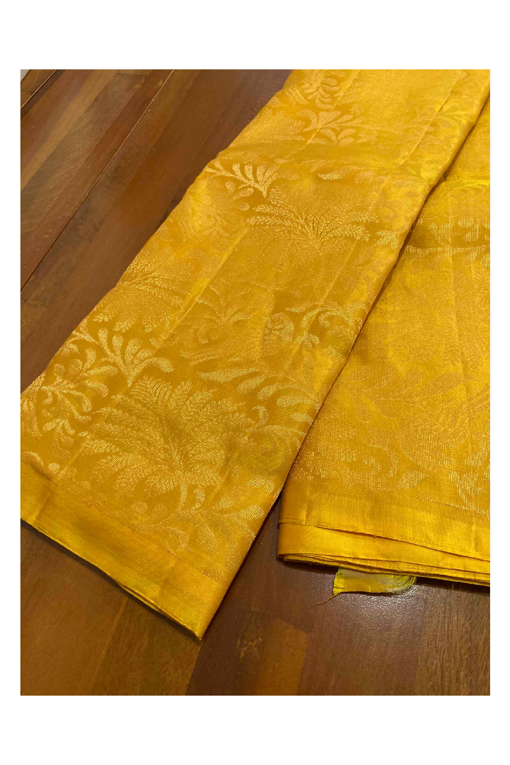 Southloom Handloom Pure Silk Manthrakodi Kanchipuram Saree in Single Yellow Colour and Zari Motifs