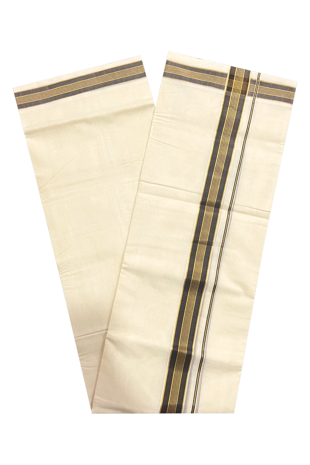 Southloom Premium Handloom Pure Cotton Mundu with Golden and Black Line Kasavu Border (South Indian Dhoti)