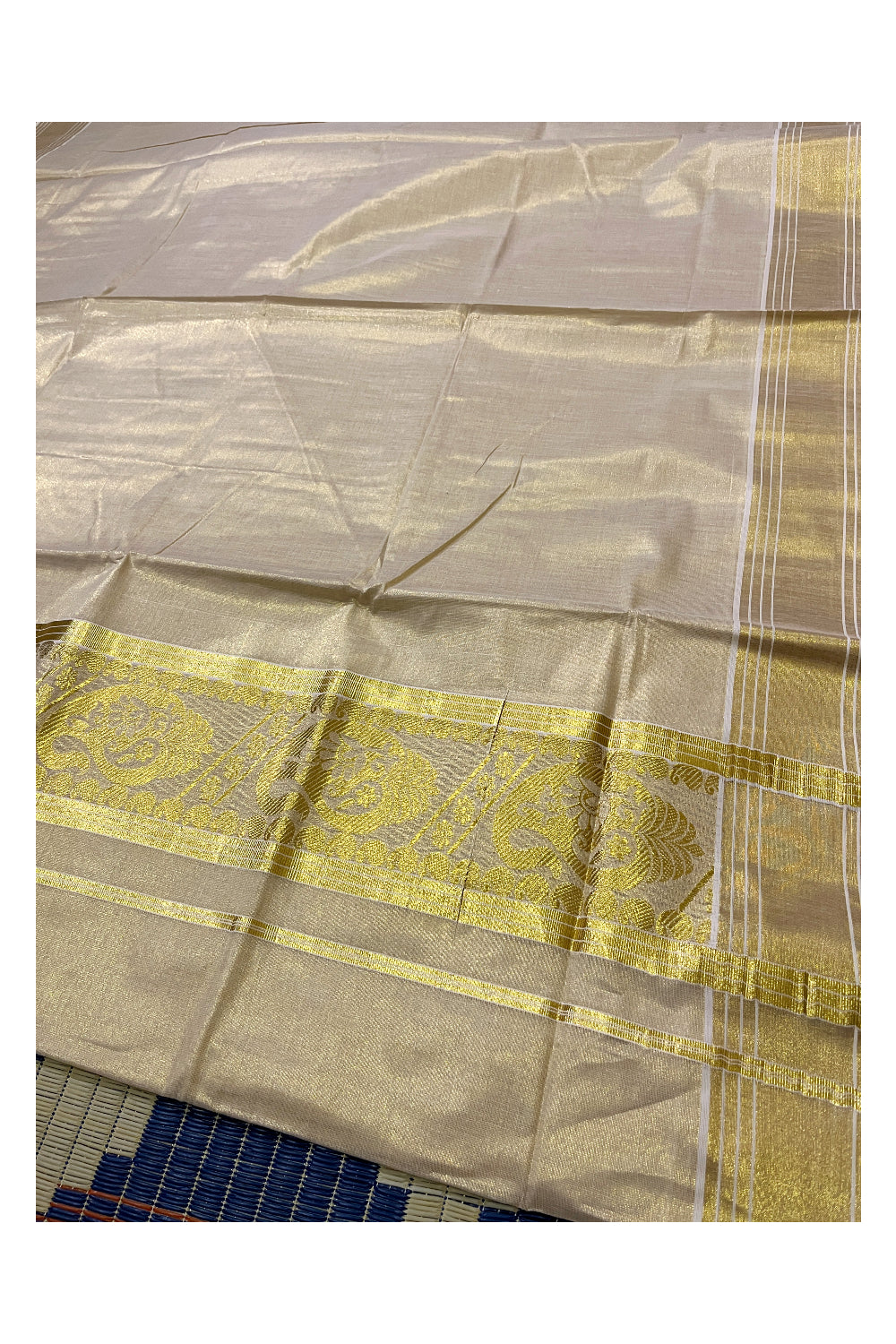 Kerala Tissue Kasavu Heavy Woven Work Saree (Vishu Saree 2023)