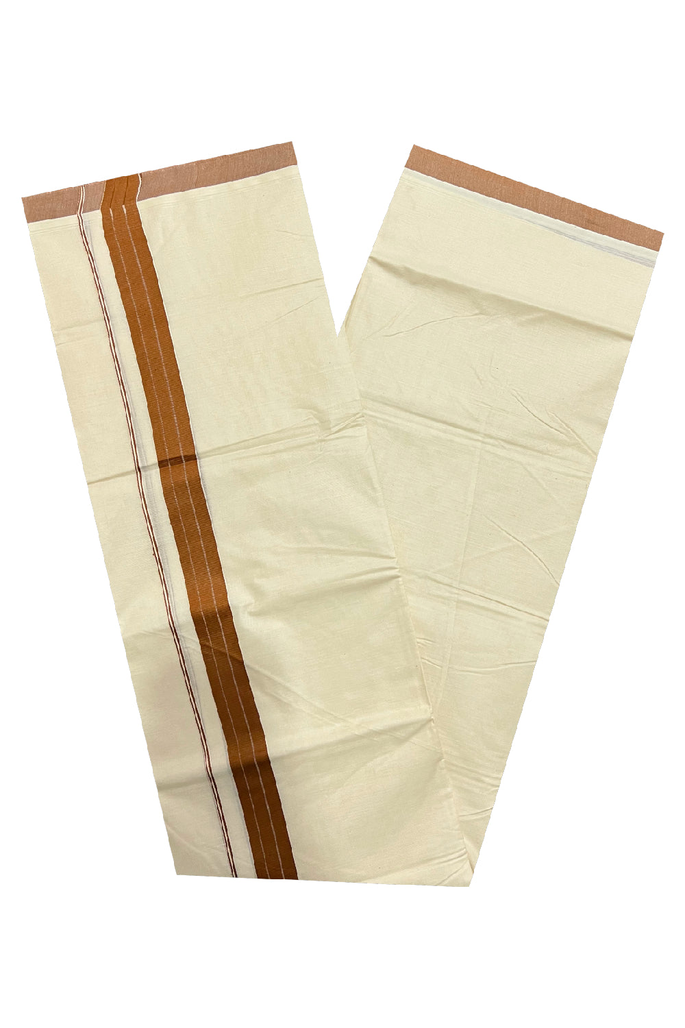 Pure Cotton Off White Double Mundu with Brown Border (South Indian Dhoti)