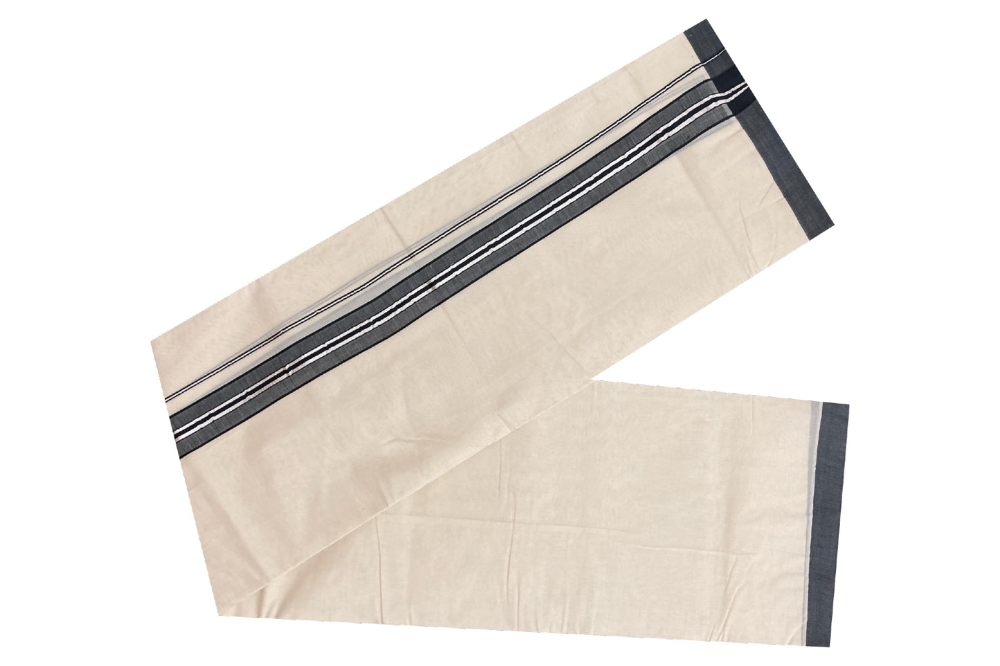 Off White Cotton Mundu with Black and Silver Kasavu Border (South Indian Dhoti)