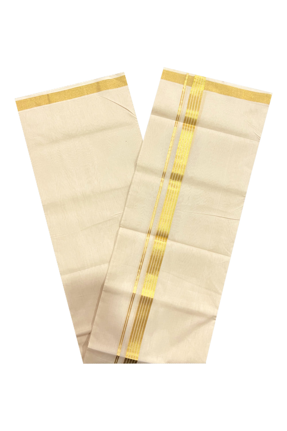 Southloom Super Premium Unakkupaavu Handloom Double Mundu with White Lines on Kasavu Border