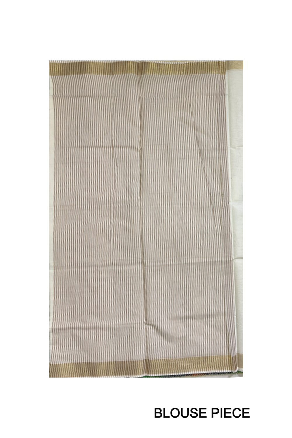 Pure Cotton Off White Kerala Saree with Light Brown Pallu and Lines Design Running Blouse Piece (Onam Saree 2023)