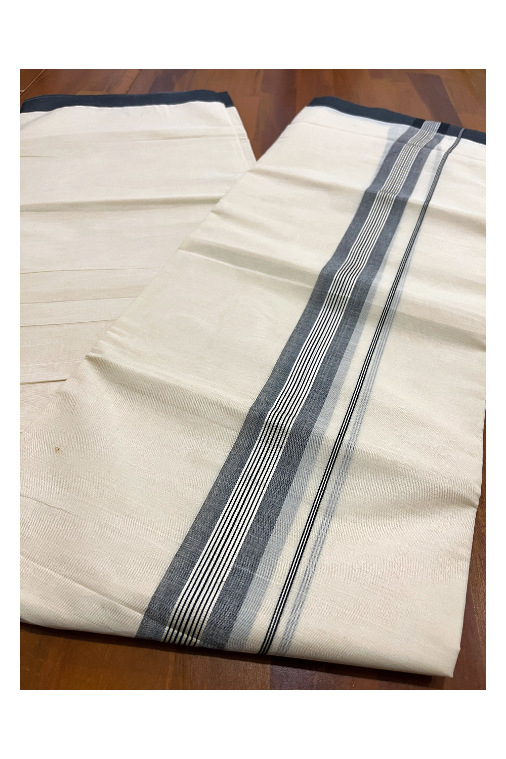 Pure Cotton Off White Double Mundu with Black Kara (South Indian Dhoti)