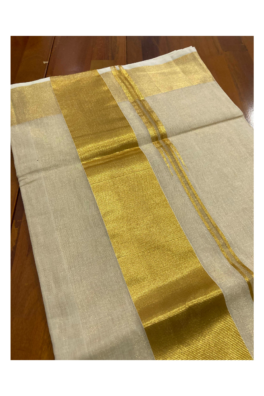 Southloom™ Premium Handloom Tissue Kasavu Saree with 3 inch Border