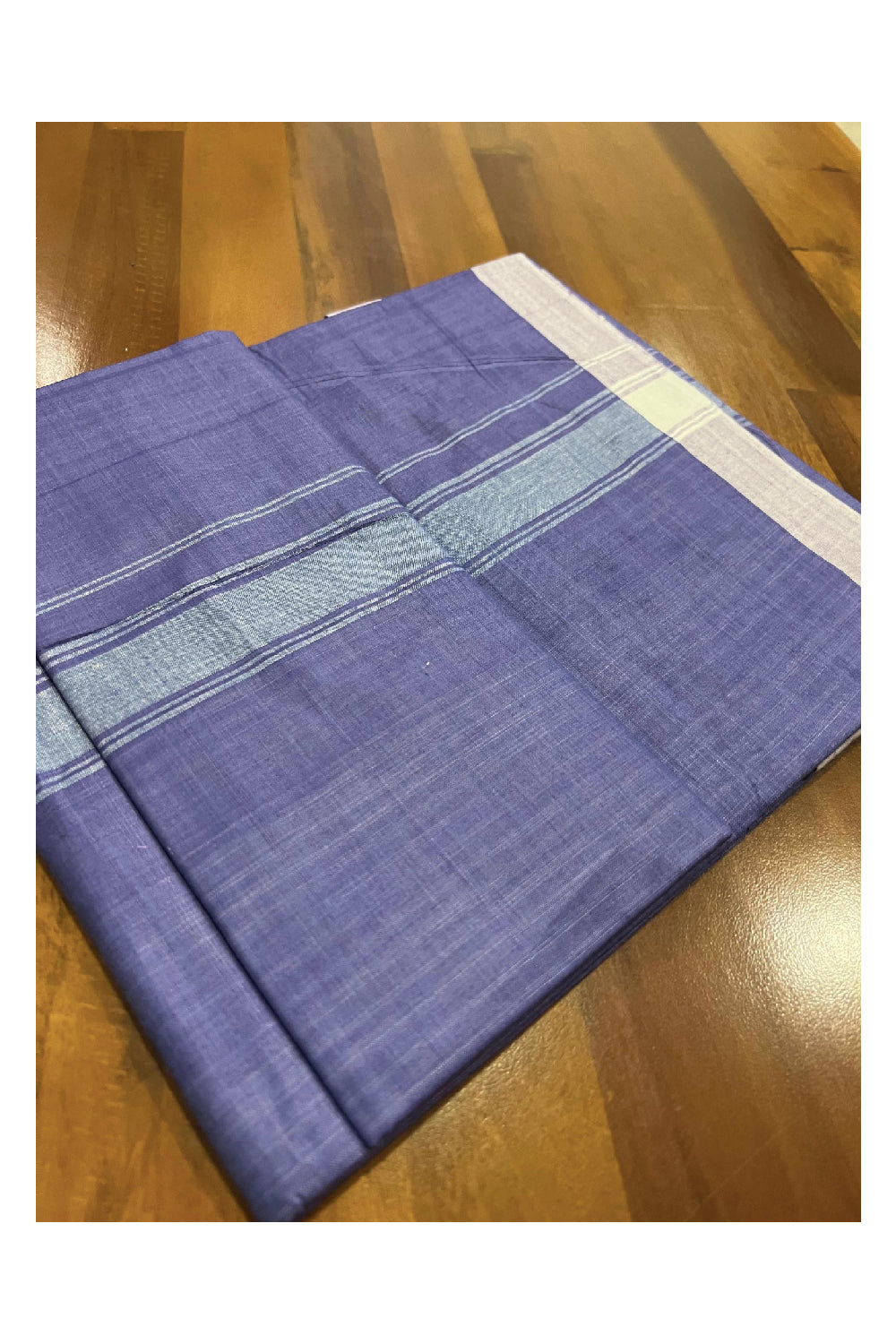 Southloom Premium Handloom Violet Single Mundu with White Border (Lungi)