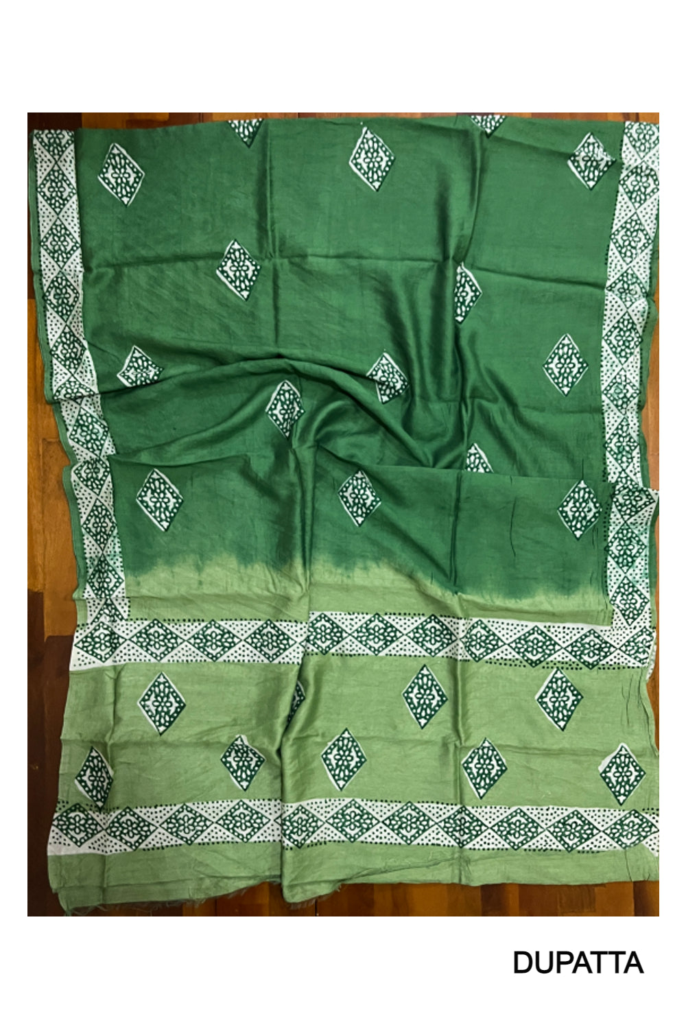 Southloom™ Cotton Churidar Salwar Suit Material in Green with Fabric Prints and Thread Works