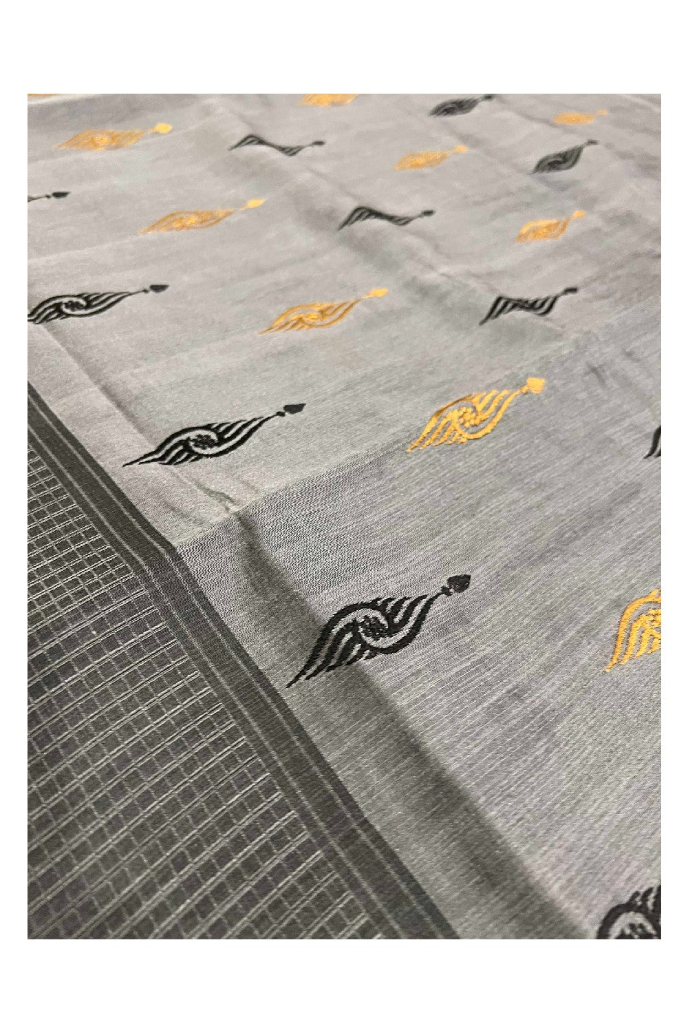 Southloom Grey Semi Tussar Designer Saree with Tassels on Pallu