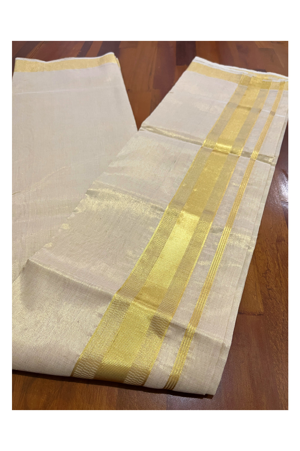 Southloom Super Premium Balaramapuram Handloom Tissue Wedding Mundu with Kasavu Design Border (South Indian Kerala Dhoti)