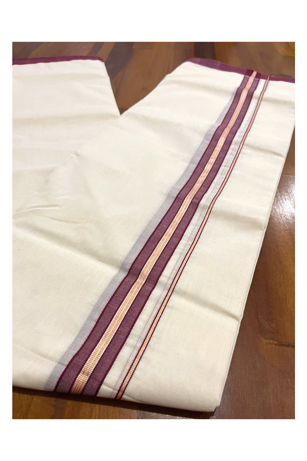 Southloom Premium Handloom Double Mundu with Maroon and Silver Kasavu Border