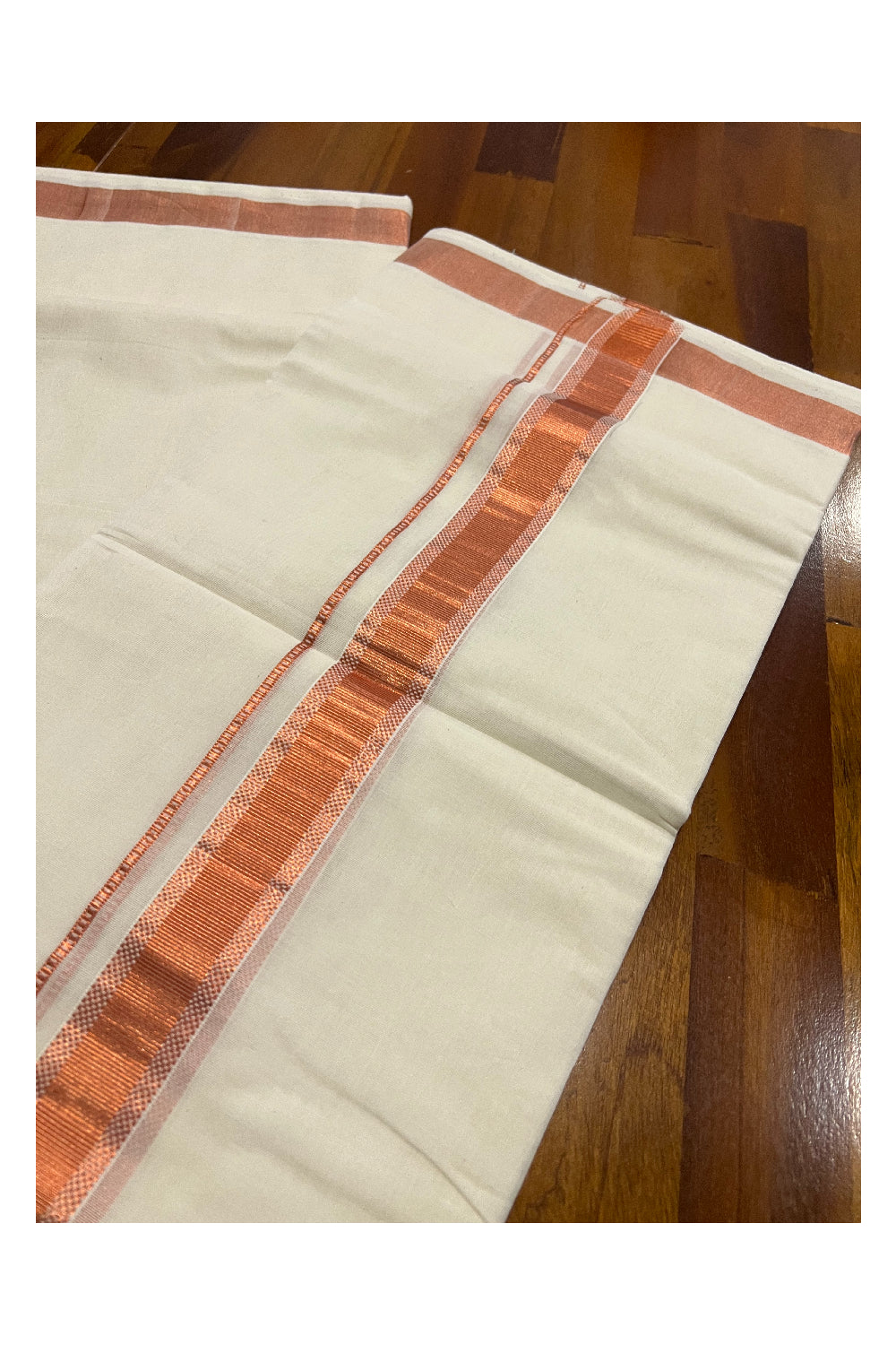 Southloom Premium Handloom Pure Cotton Mundu with Copper Kasavu Border (South Indian Dhoti)