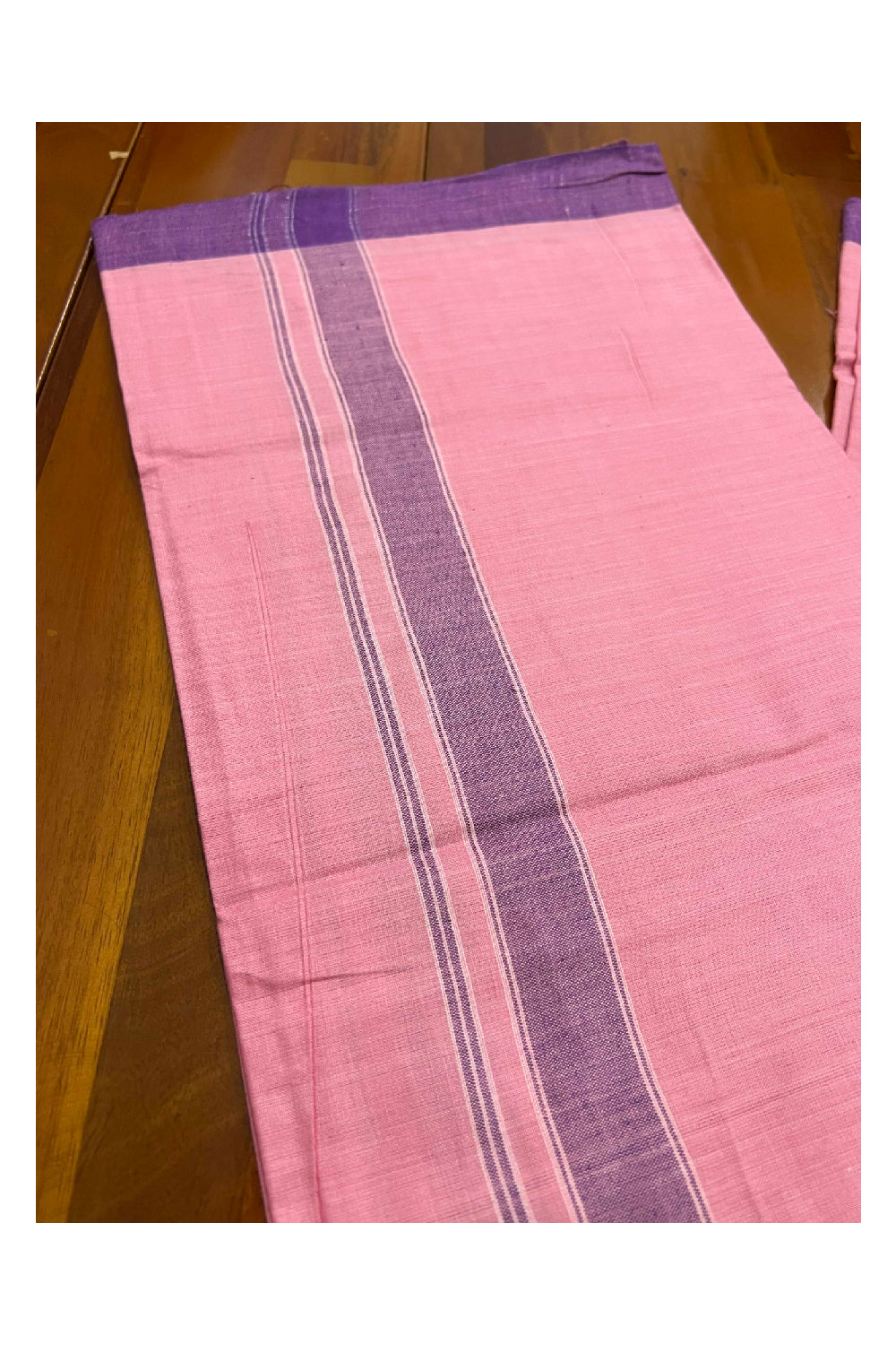 Southloom Premium Handloom Pink Single Mundu with Violet Border (Lungi)