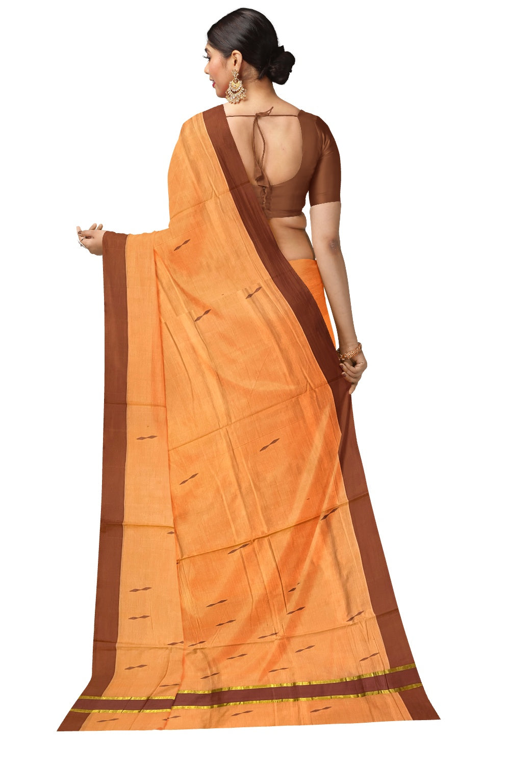 Southloom™ Original Balaramapuram Handloom Saffron Colour Kasavu Saree
