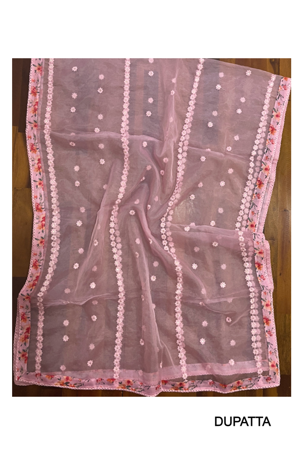 Southloom™ Semi Silk Churidar Salwar Suit Material in Pink with Embroidery and Floral Prints