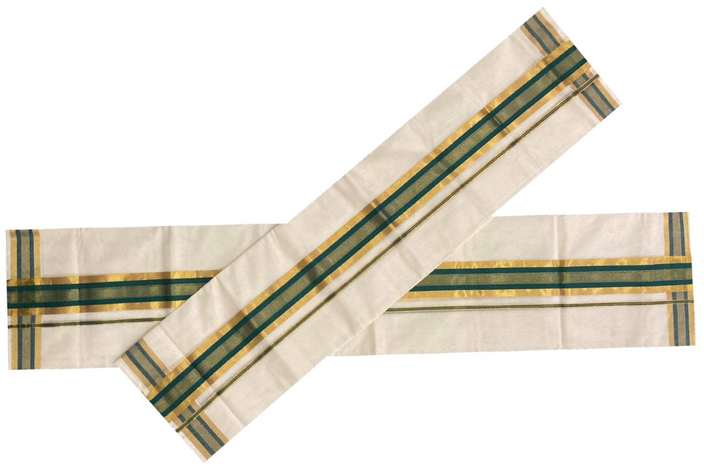 Southloom Premium Handloom Set Mundu with Kasavu and Green Border 2.80 Mtrs