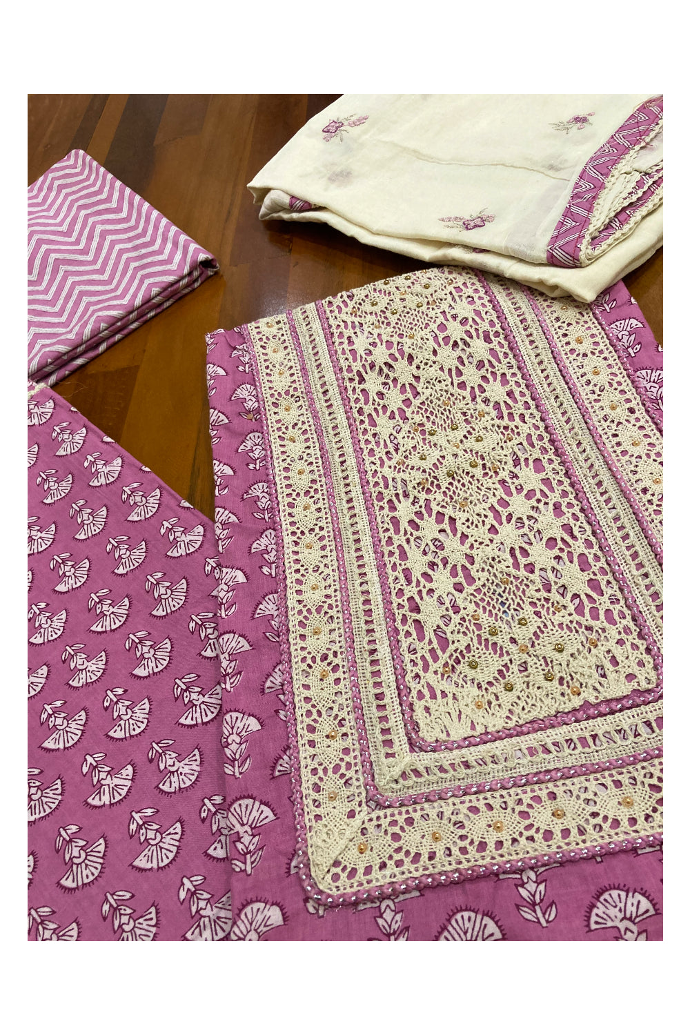 Southloom™ Cotton Churidar Salwar Suit Material in Pink with Floral Printed Design