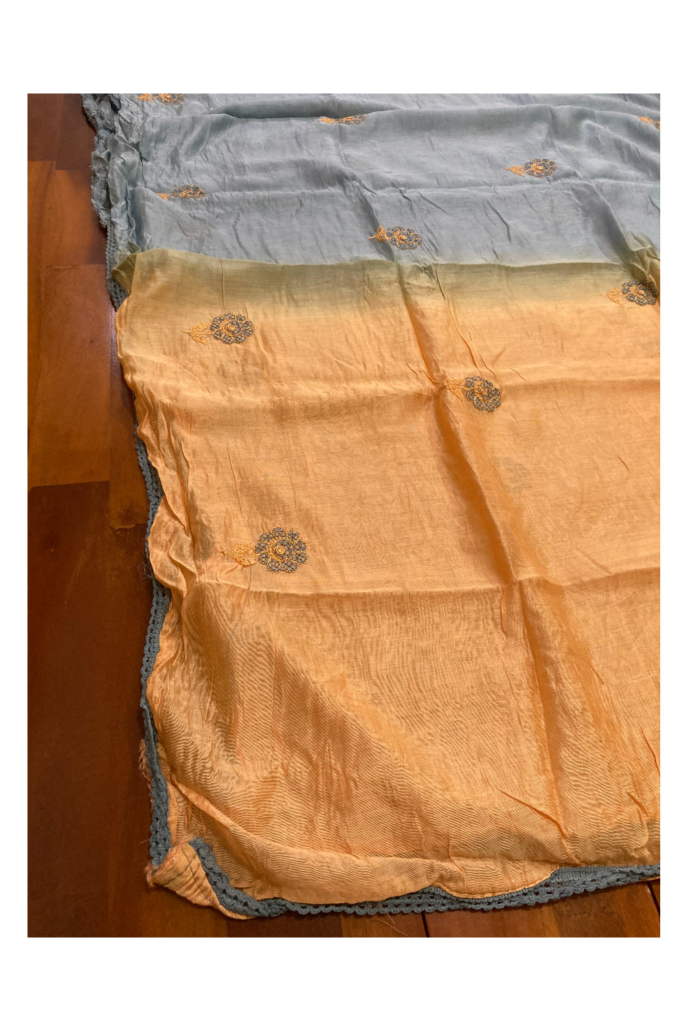 Southloom™ Cotton Churidar Salwar Suit Material in Grey and Yellow with Floral Embroidery Works