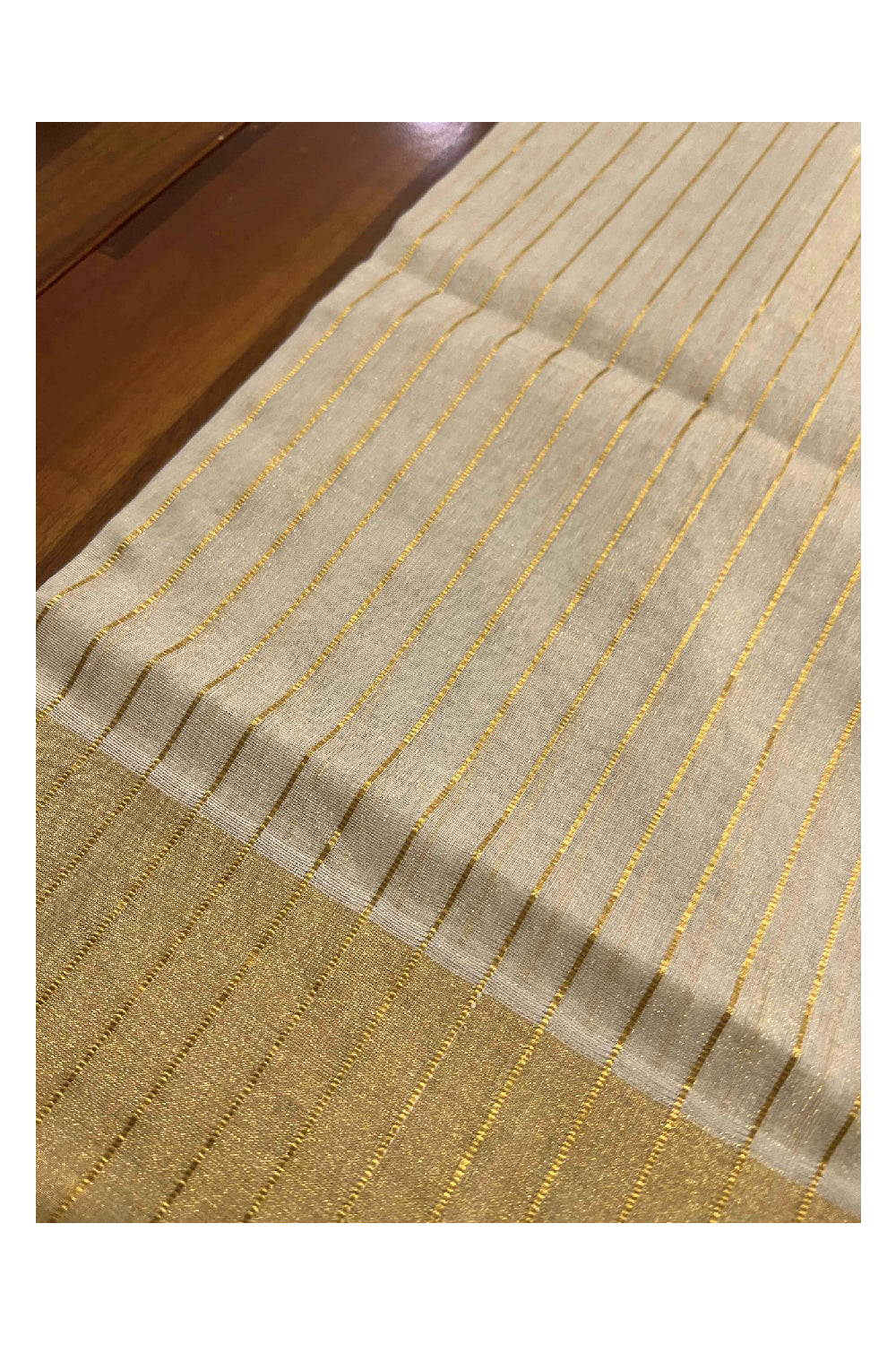 Southloom Handloom Tissue Premium Set Mundu with Kasavu Lines Across Body 2.80 Mtrs