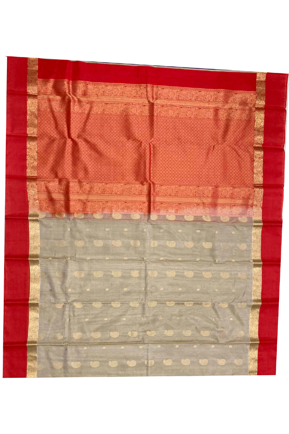 Southloom Handloom Pure Silk Kanchipuram Saree in Cream Paisley Motifs