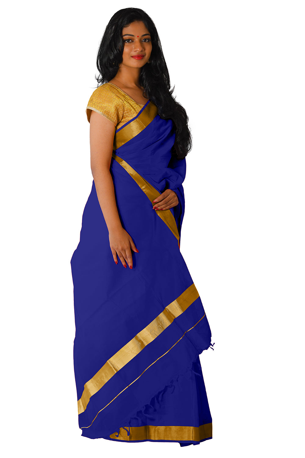 Kerala Traditional Blue Colour Kasavu Saree
