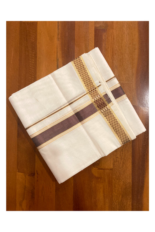 Southloom Premium Handloom Pure Cotton Mundu with Golden and Brown Kasavu Design Border (South Indian Dhoti)