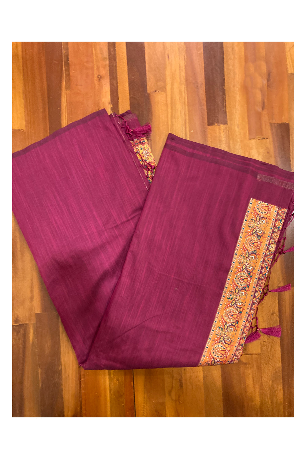 Southloom Magenta Cotton Saree with Multicoloured Designer Pallu