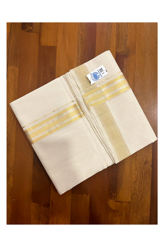 Southloom Premium Unakkupaavu Handloom Wedding Mundu with Golden and Silver Kasavu Border