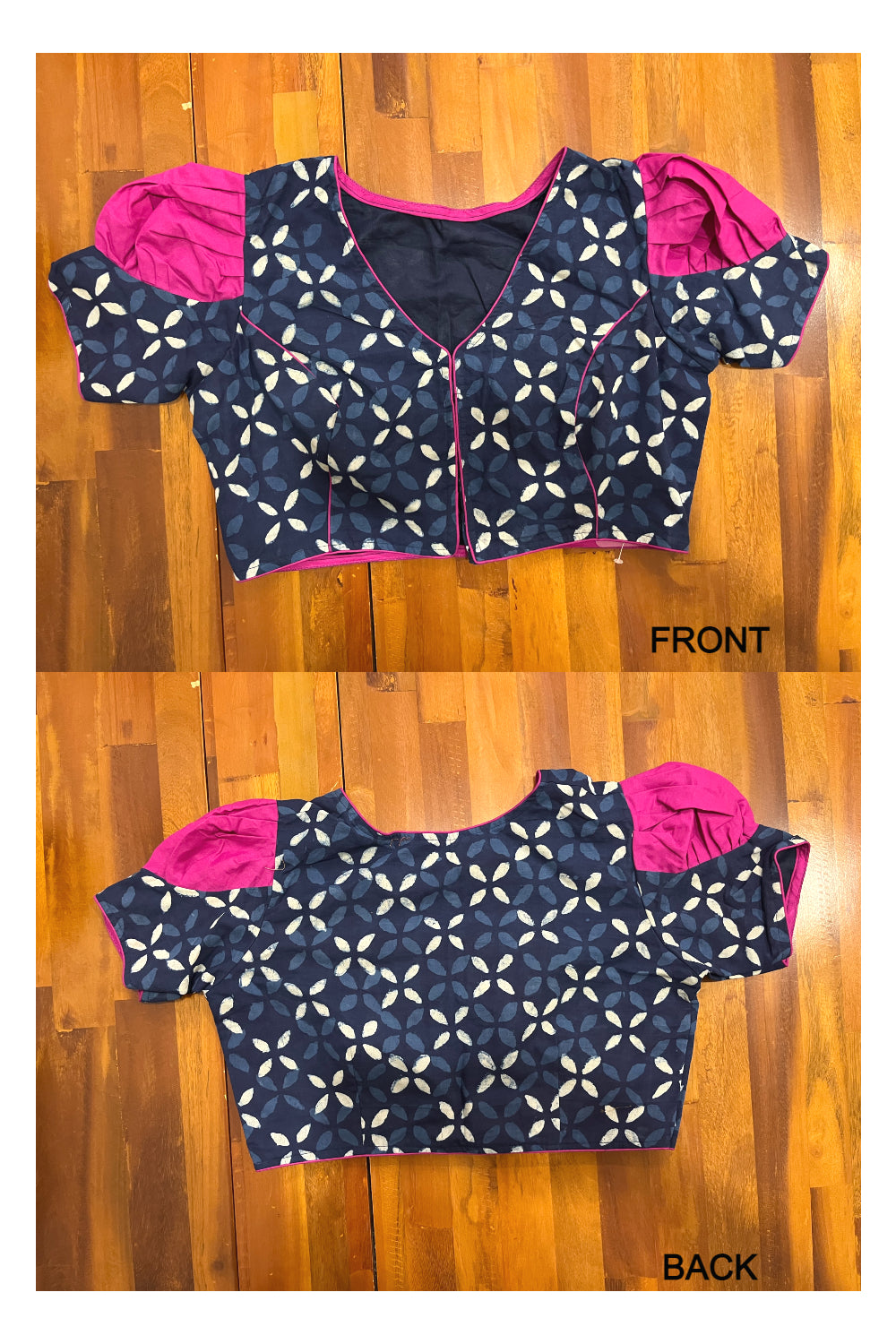 Southloom Indigo And Pink Printed Ready Made Blouse