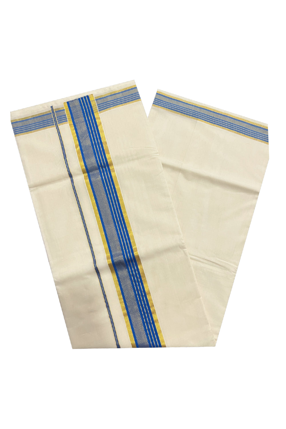 Southloom™ Premium Handloom Kerala Saree with Blue and Kasavu Border