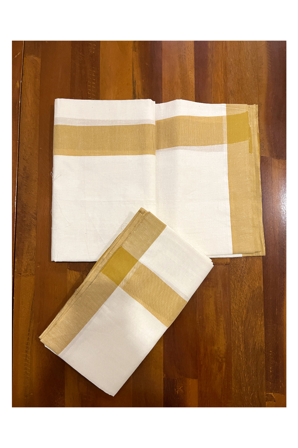 Kerala Cotton Mulloth Mundum Neriyathum Single (Set Mundu) with Yellow Border (Extra Soft Cotton)