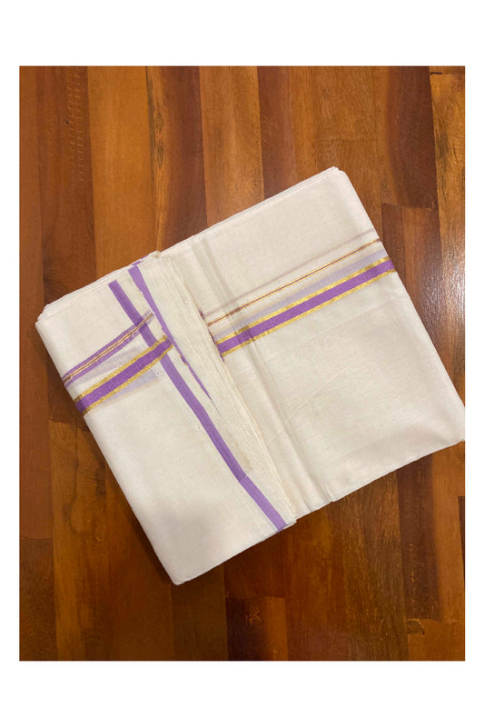 Southloom Balaramapuram Unakkupaavu Handloom Mundu with Light Violet and Puliyilakkara Kasavu Border