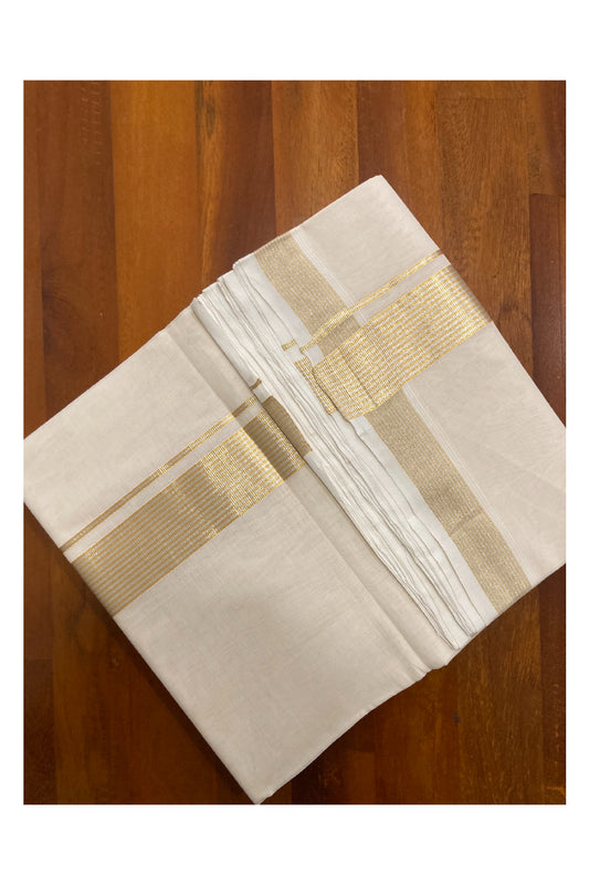 Southloom Balaramapuram Unakkupaavu Premium Wedding Handloom Mundu with Silver and Golden Kasavu Border