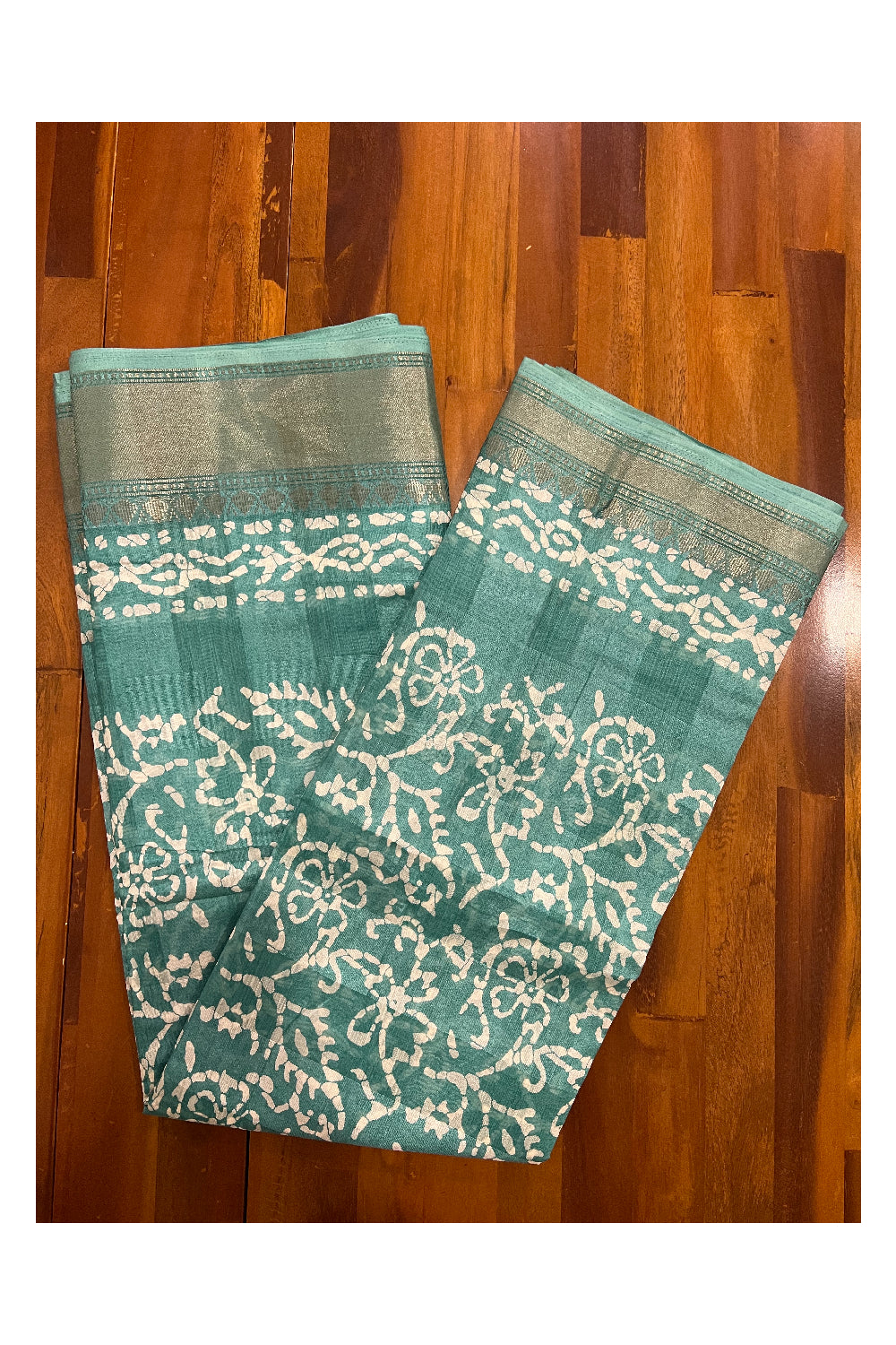 Southloom Turquoise Cotton Printed Designer Saree