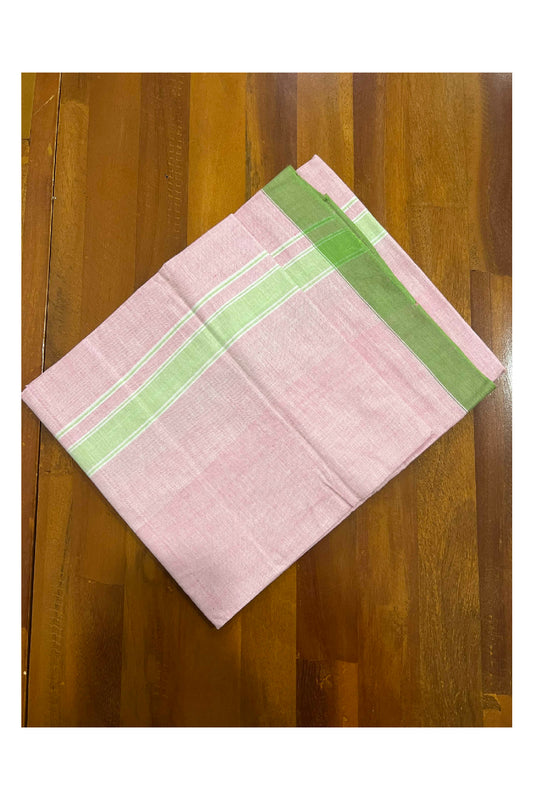 Southloom Premium Handloom Bright Pink Single Mundu with Green Border (Lungi)