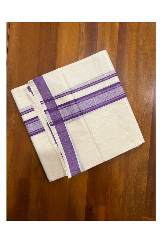 Off White Kerala Double Mundu with Violet Kara (South Indian Dhoti)