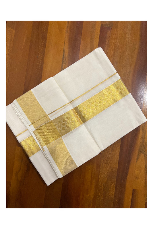 Southloom Balaramapuram Handloom Pure Cotton Wedding Mundu with Kasavu Woven Small Polka Design Border (South Indian Dhoti)